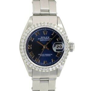 ROLEX DATEJUST BLUE ROMAN DIAL DIAMOND OYSTER STAINLESS STEEL WATCH 26 MM 69174